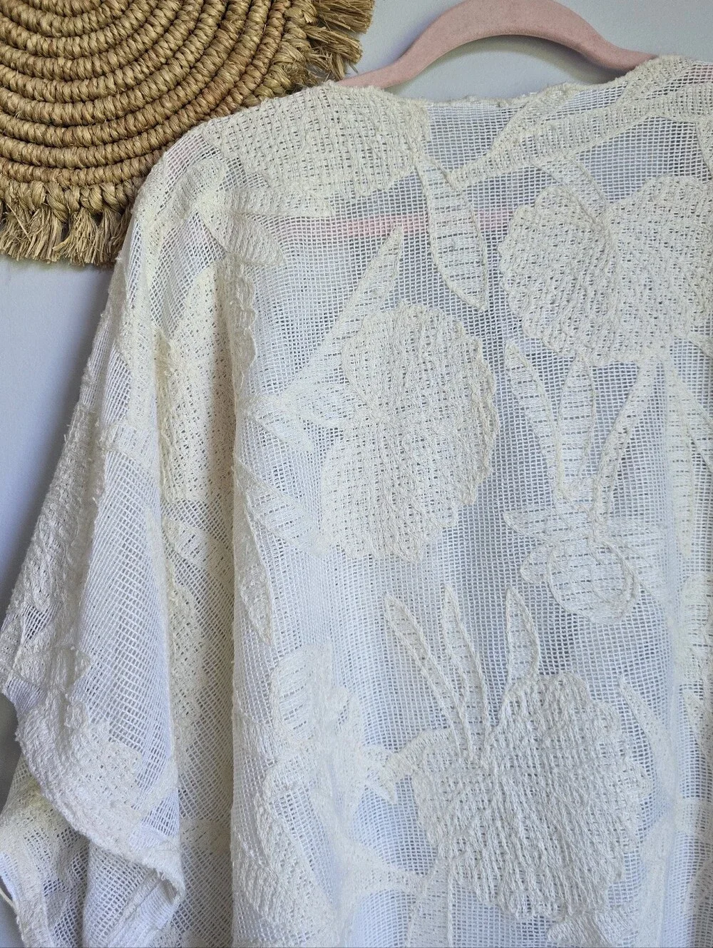 Free People NEW Willow Ivory Off White Lace Tie Front Cape Kimono One Size Boho